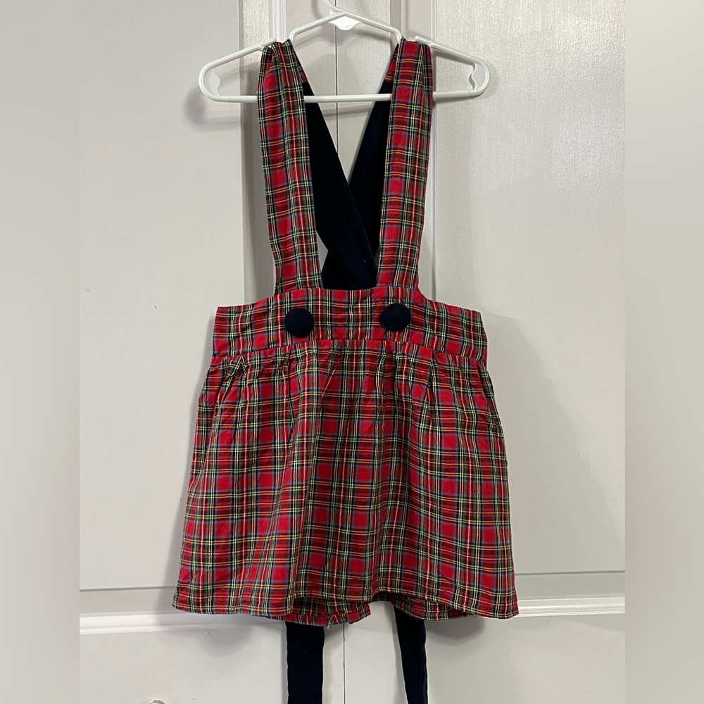Red Tartan Holiday Skirt Cotton & Corduroy Overalls